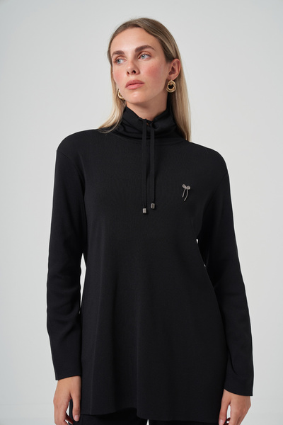 Nuss Mock Neck Sweat Pants Knitwear Set 1353 Black