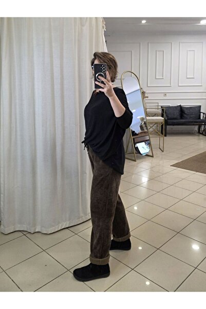 pudubutik Elastic Waist Velvet Italian Brown Trousers