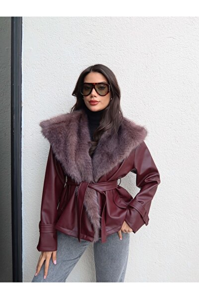 ESRAHELVACI Fur Collar Belted Leather Jacket
