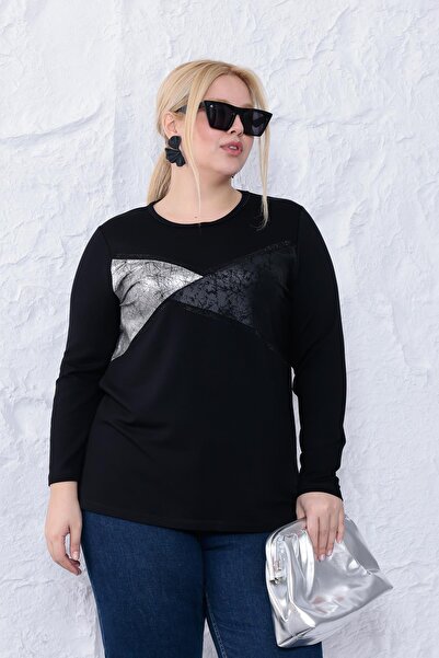 Siyezen Plus Size Silver Detailed Blouse