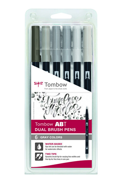 Tombow ABT Dual Brush Pen Gray Colours Set 6 markere pensula, culori asortate