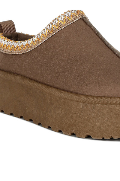 london Rag Women Taupe Embroidered Platform Fur Classic Slip-On