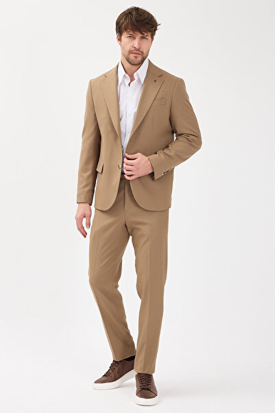 Frappoli Haldey Men's Mink Polyviscon Fabric Mono Collar Cover Pocket Half Lining Slim Fit 2-Piece Suit