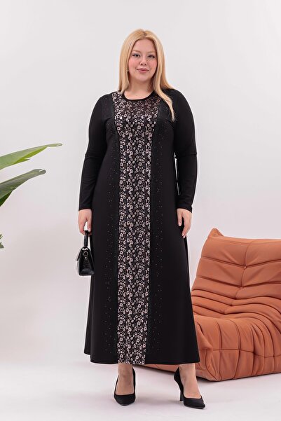 Siyezen Plus Size Leopard Silver Detailed Dress