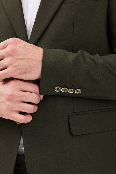 Frappoli Haldey Men's Khaki Polyviscon Fabric Mono Collar Cover Pocket Half Lining Slim Fit 2-Piece Suit