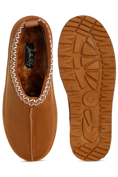 london Rag Women Tan Embroidered Platform Fur Classic Slip-On