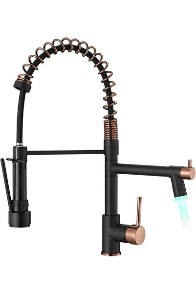 AIMADI Matte Black & Rose Gold LED Kitchen Faucet, Single Handle Pull-Down (AM-3033B-LED)