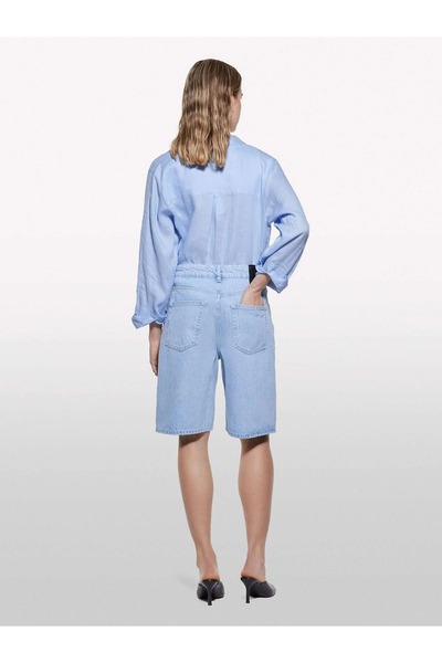 Sisley 100% Cotton Low Waist Relax Fit Bermuda Denim Shorts Women's Blue Denim Shorts - 325P4W9Kl901L