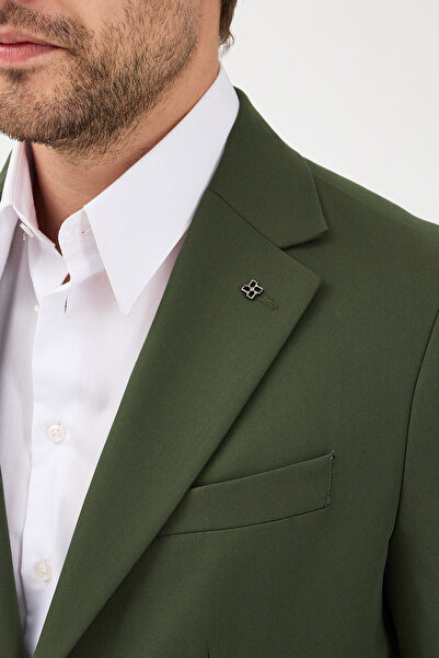 Frappoli Caserta Men's Khaki Polyviscon Fabric Mono Collar Bag Pocket Half Lining Slim Fit 2-Piece Suit