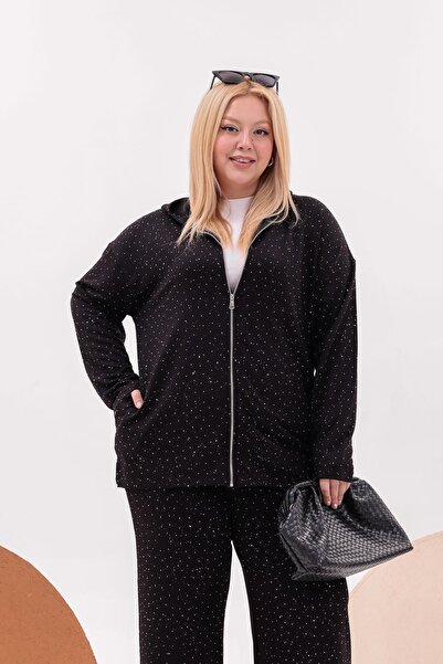 Siyezen Plus Size Gold Stone Detailed Suit