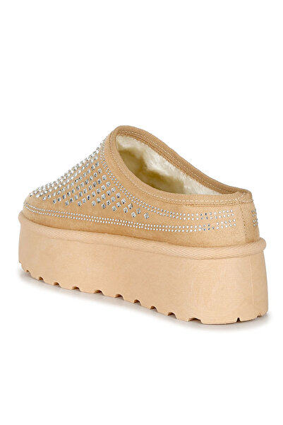 london Rag Women Beige Rhinestones Embellished Platform Classic Slip-On