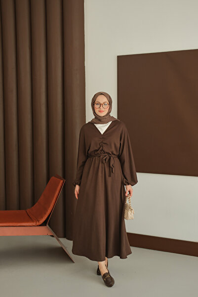 LOCCO Women's Drawstring Detail Dress Brown