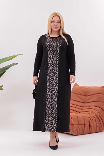 Siyezen Plus Size Leopard Silver Detailed Dress
