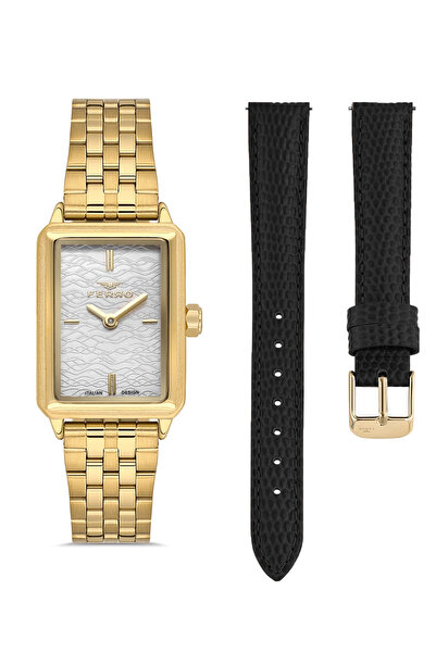 FERRO Women's Wristwatch with Silver Steel and Black Leather Cord Gift Fl21626Awt-B