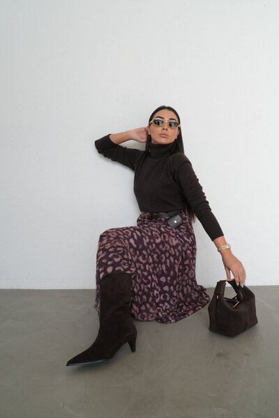 Özge Özgenç Patterned Pleated Mini Bag Skirt with Accessories