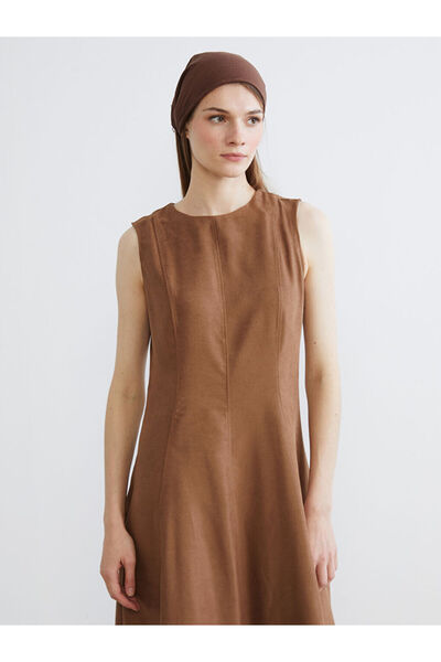 LC Waikiki Bisiklet Yaka Süet Görünümlü A Kesim Elbise