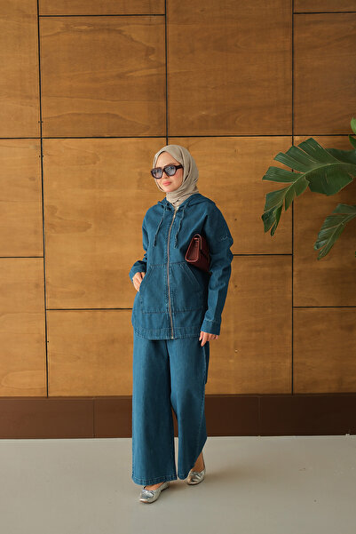 LOCCO Women's Hooded Denim Set Blue