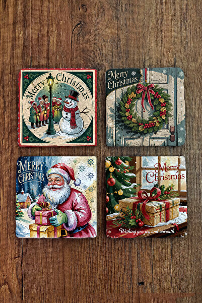 Begoloni Stone Decor Natural Stone Coasters - Vintage Christmast Printed 10X10Cm New Year Stone Coasters 511