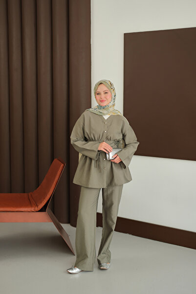 LOCCO Women's Belt Detail Two-Piece Set Green