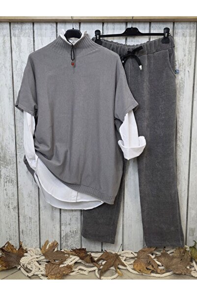 pudubutik Elastic Waist Velvet Italian Gray Trousers