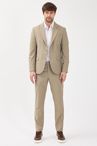 Frappoli Savin Men's Mink Polyviscon Fabric Mono Collar Cover Pocket Half Lining Slim Fit 2-Piece Suit