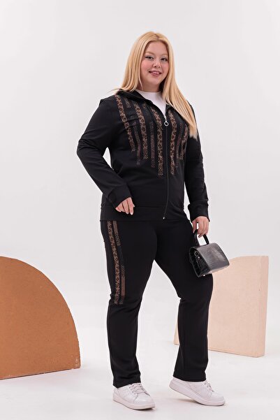 Siyezen Plus Size Gold Stone Detailed Suit