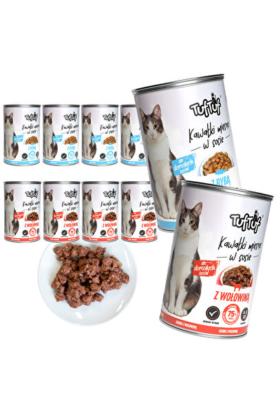 Other MOKRA KARMA DLA KOTA TufTuf PUSZKA KAWAŁKI MIĘSNE WOŁOWINA I RYBA 10x415g