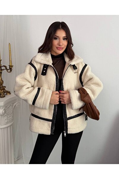 ZF BUTİK Zf Viral Teddy Plush Biker Jacket