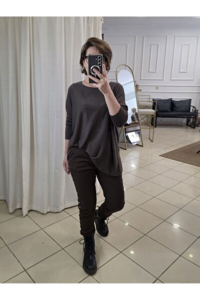 pudubutik Studded Stretch Fabric Italian Trousers Brown