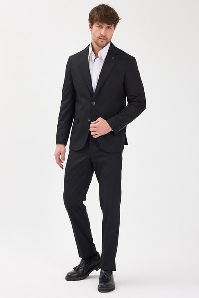 Frappoli Savin Men's Black Polyviscon Fabric Mono Collar Cover Pocket Half Lining Slim Fit 2-Piece Suit