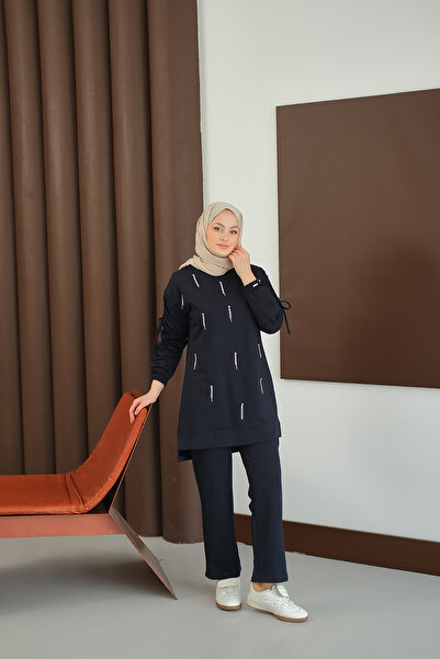 LOCCO Women's Stone Detail Suit Navy Blue