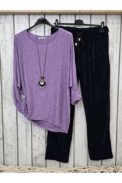 pudubutik Elastic Waist Velvet Italian Navy Blue Trousers