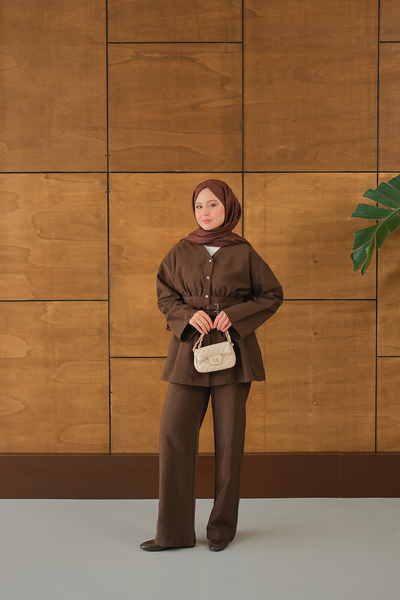 LOCCO Women's Belt Detail Double Suit Brown