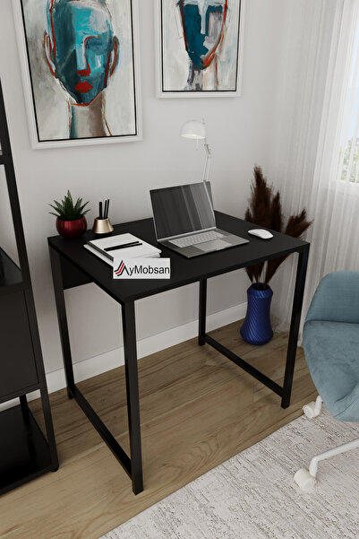 AYMOBSAN Selin Metal Ayaklı Çalışma Masası – Siyah Suntalam, Siyah Metal Ayak, Modern Ofis & Ev Masası