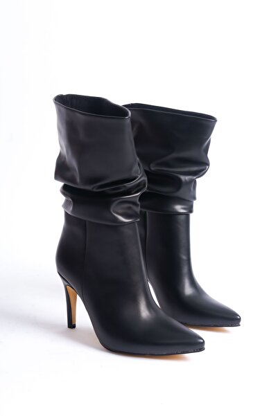 Redoxy Women's Special Design Gusseted Boots Pointed Toe Pull Thin High Heel Boots