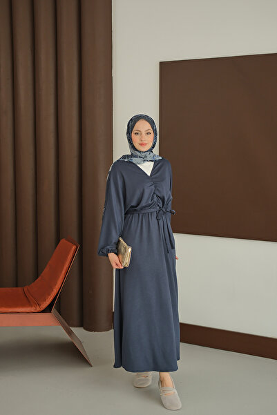 LOCCO Women's Drawstring Detail Dress Navy Blue