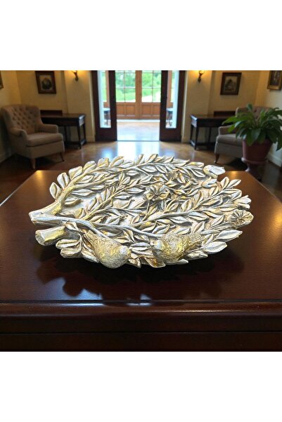 Peramari Decorative Polyester Bird Serving Plate with Silver Gobler 29X3X21 cm