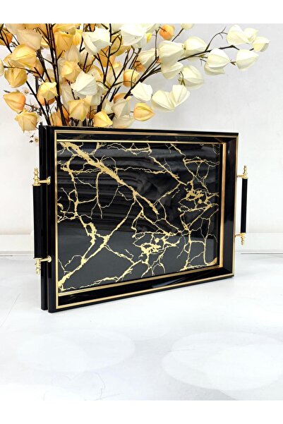 Kosova Dikdörtgen Lüx Tepsi Mermer Desen 45/31 Cm TKEBT TEK RENK