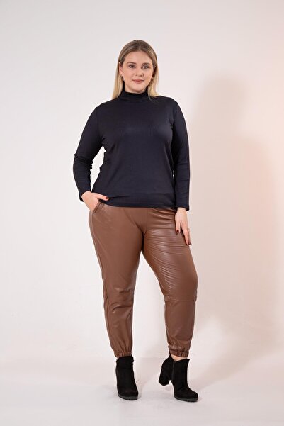 Roxxlen 1220626 Μεγάλο μέγεθος κοτλέ Γυναικεία μπλούζα με ζιβάγκο μαύρη