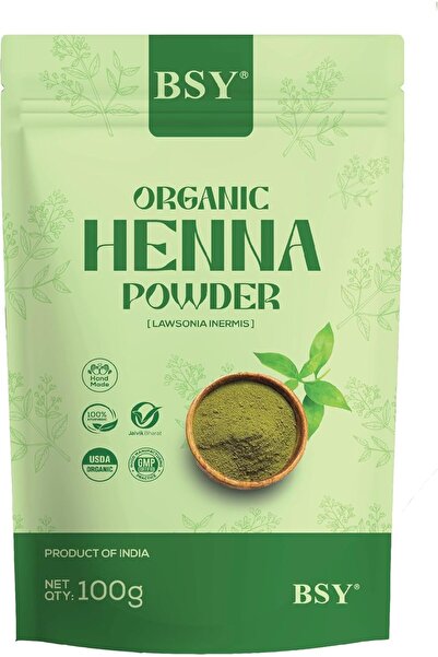 BSY مسحوق الحناء العضوي - صبغة شعر طبيعية 100%، خالية من المواد الكيميائية، 100 غرام
