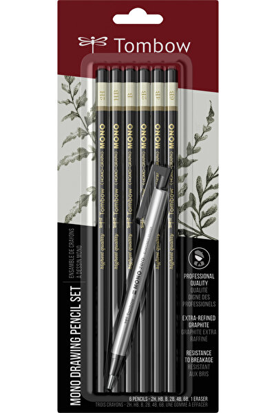 Tombow Mono Set of 6 calligraphy pencils, graphite lead 2H-6B, eraser