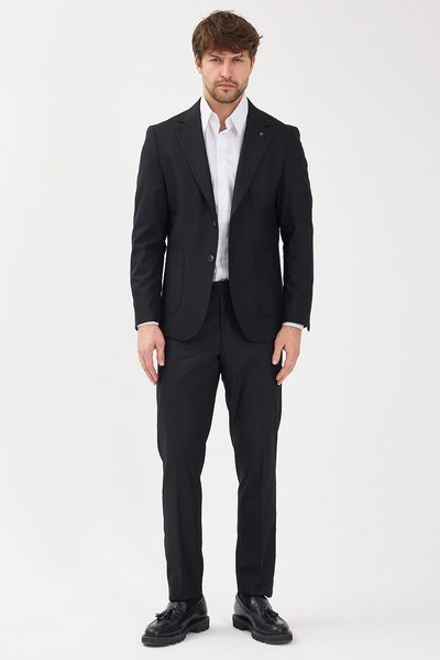 Frappoli Forex Men's Black Polyviscose Fabric Wool-Blend Half Lined Slimfit Suit with Pocket Bags 2-Piece Suit