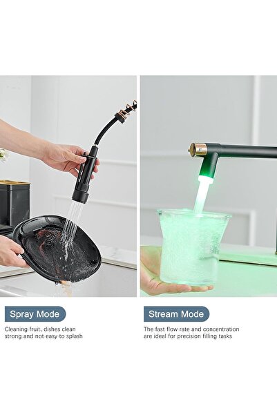 AIMADI Matte Black & Rose Gold LED Kitchen Faucet, Single Handle Pull-Down (AM-3033B-LED)