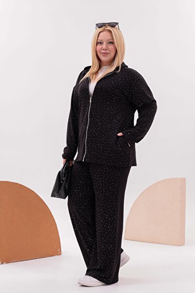 Siyezen Plus Size Gold Stone Detailed Suit