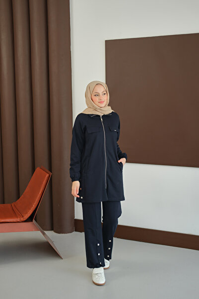 LOCCO Women's Suit with Snap Detail on the Sides and Zipper, Navy Blue