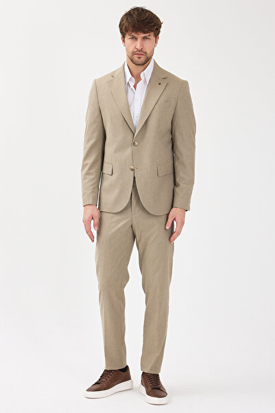 Frappoli Savin Men's Mink Polyviscon Fabric Mono Collar Cover Pocket Half Lining Slim Fit 2-Piece Suit