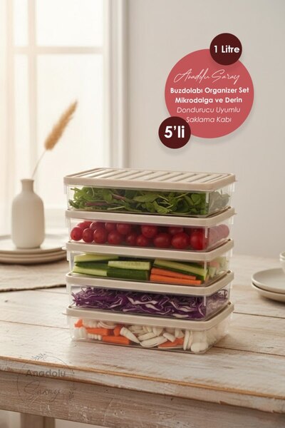 Anadolu Saray 5-Piece Refrigerator Organizer Set – Microwave and Freezer Compatible Storage Container 1 Liter