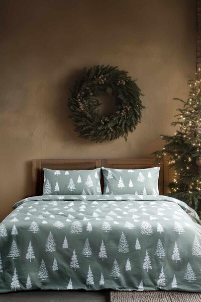 Menderes Home Set de lenjerie de pat dublu din flanel de iarnă din colecția Cotton Evergreen