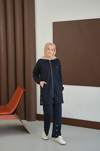 LOCCO Women's Suit with Snap Detail on the Sides and Zipper, Navy Blue