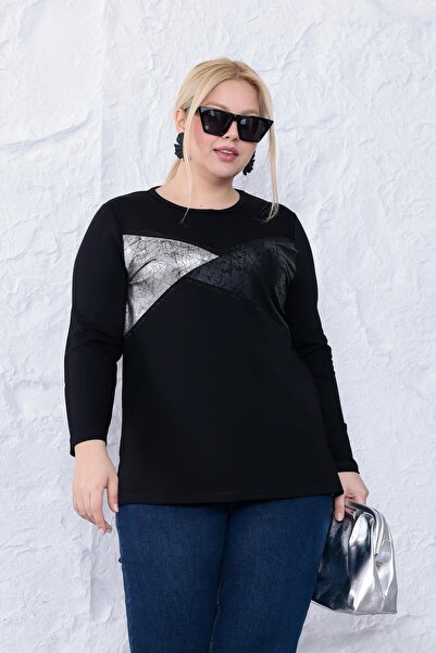 Siyezen Plus Size Silver Detailed Blouse